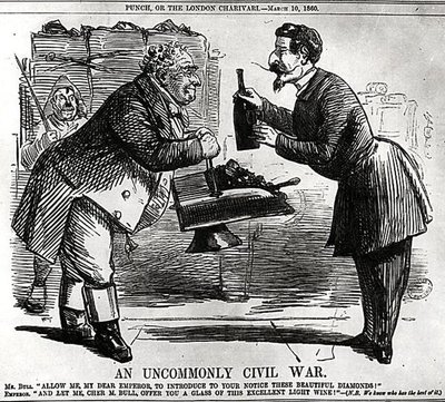 En uvanlig borgerkrig, fra Punch, eller London Charivari, 10. mars 1860 av English School